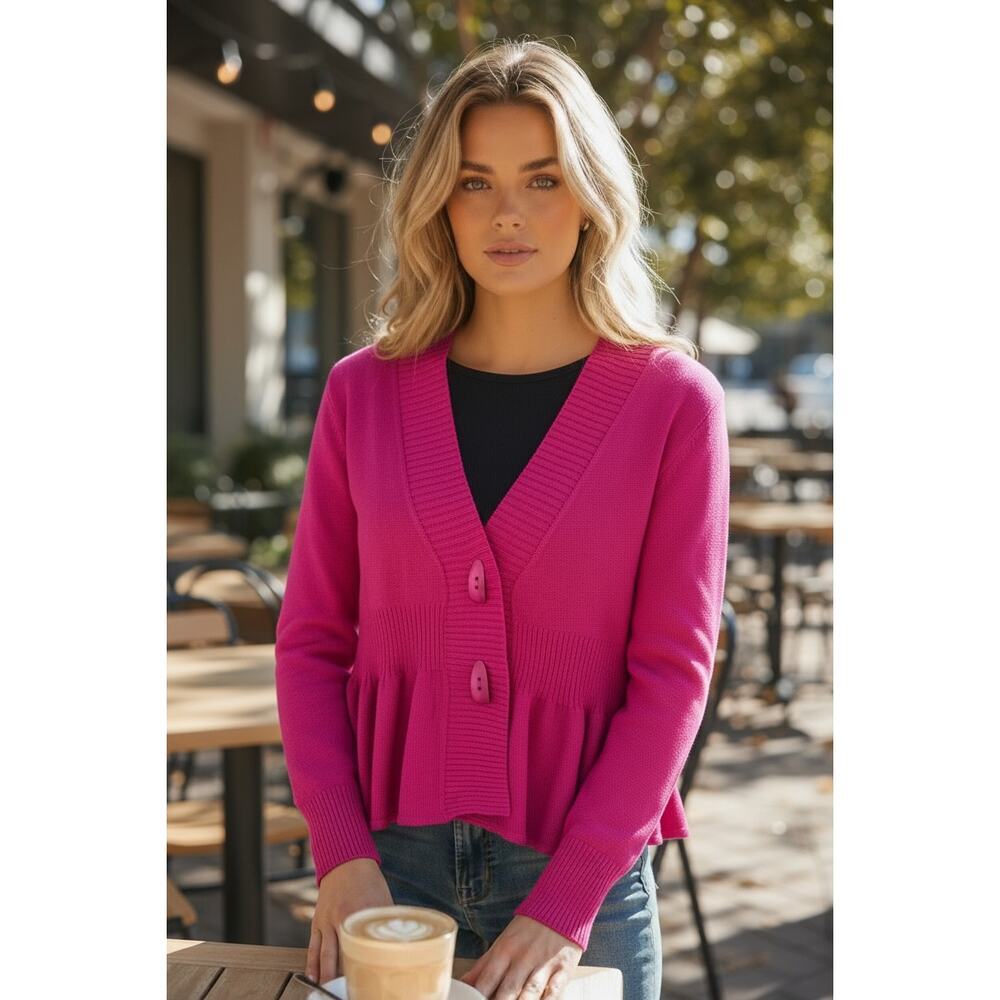 Grace Karin Pink Peplum Cardigan Sweater NWT Button Front Feminine Fit Size S